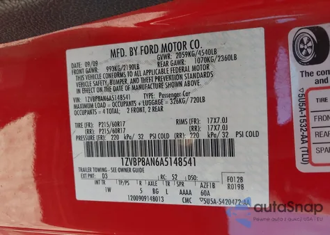 2010 Ford Mustang V6/V6 Premium z USA, uszkodzony, nr VIN 1ZVBP8AN6A5148541